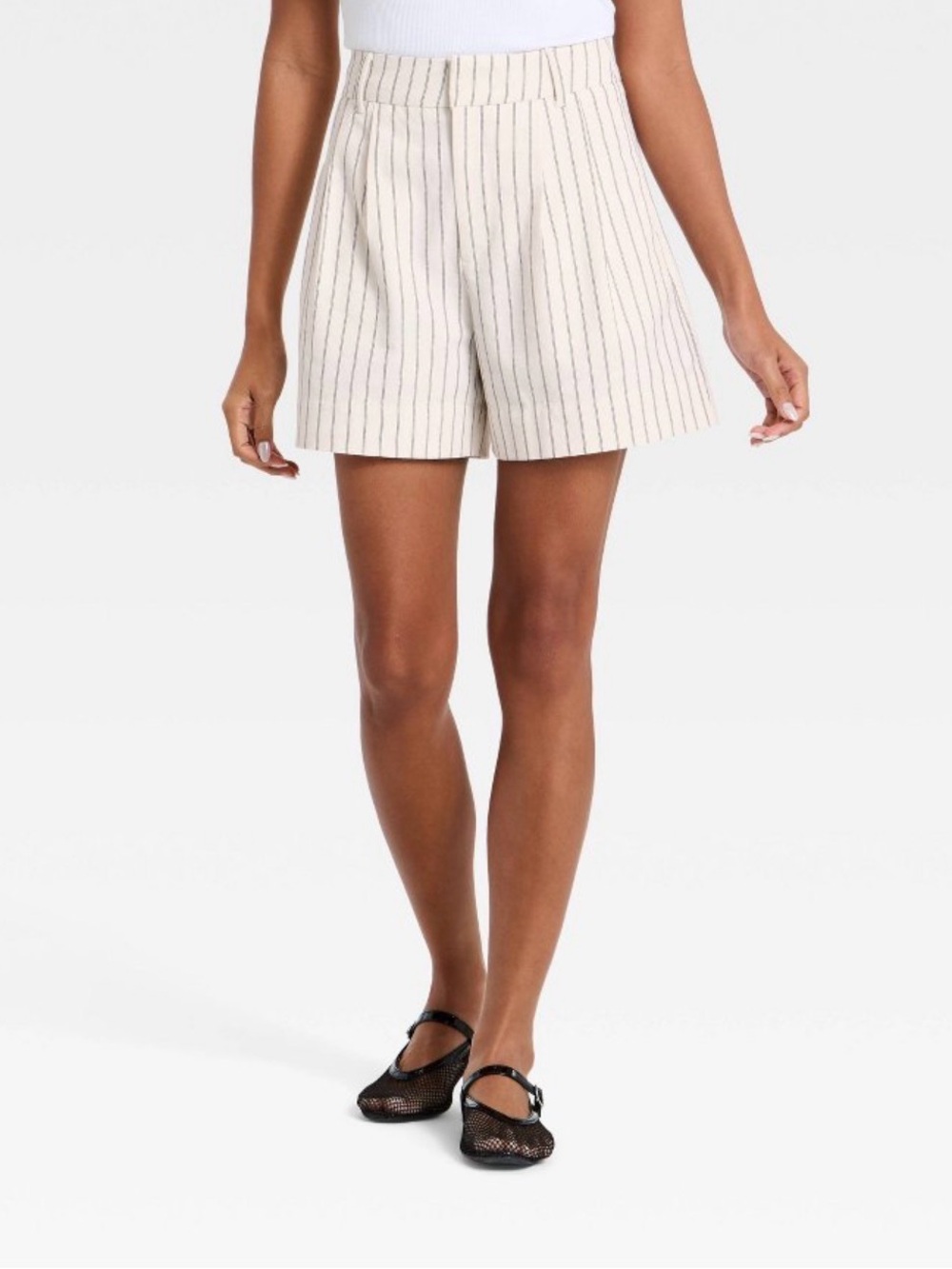 a new day Cream Pinstripe Regular-Rise Women’s Shorts